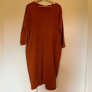 Black Crane Long Sleeve Dress - 100% Cotton - Burnt Orange